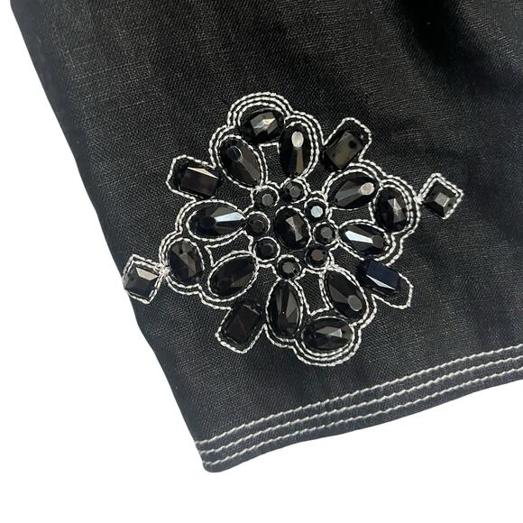 JM Collection Petite 3/4 Sleeve 100% Linen Black Beaded Blazer Jacket Size 10 P - Picture 4 of 13